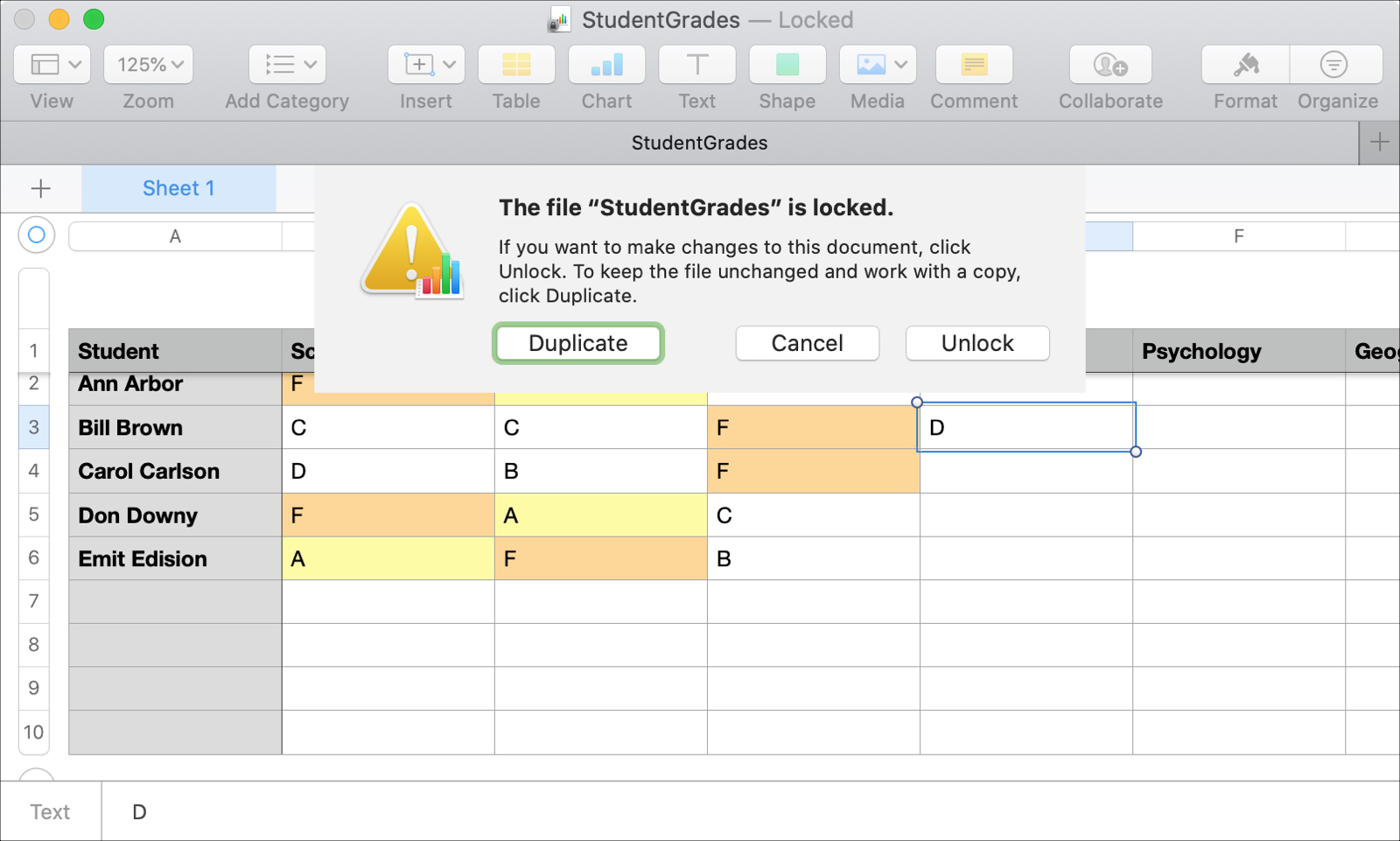 excel for mac lock certain cells